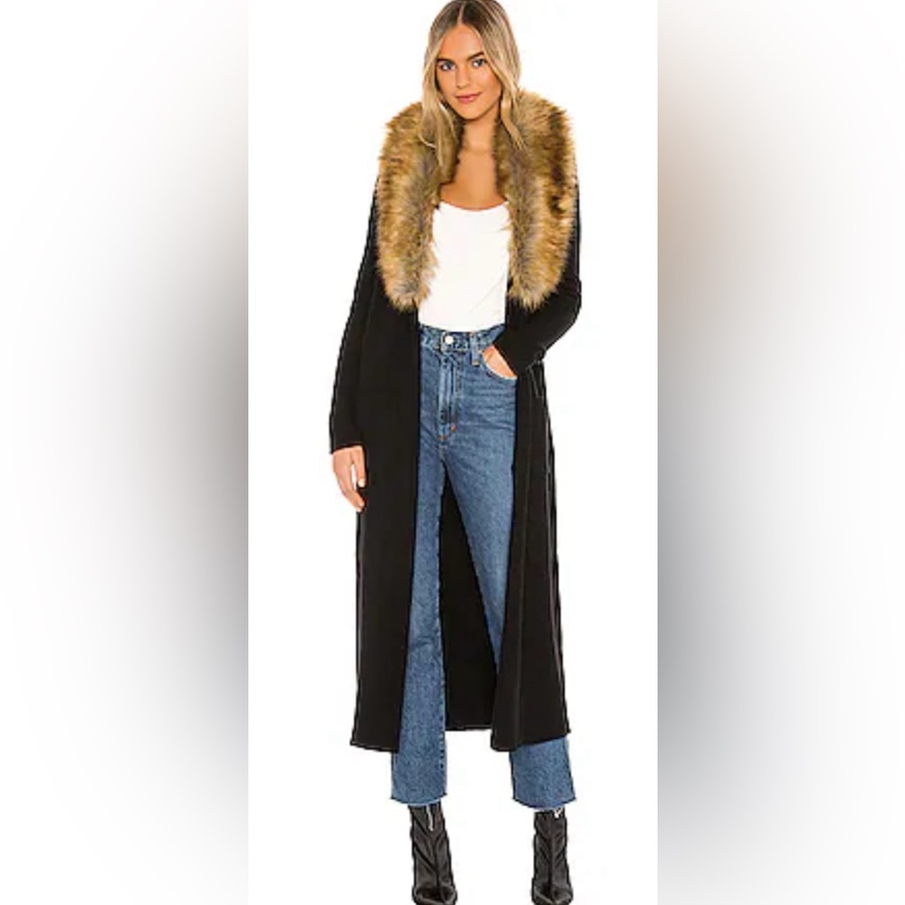 Lombardi Long Cardigan With Faux Fur Trim in Black show me your mumu XS